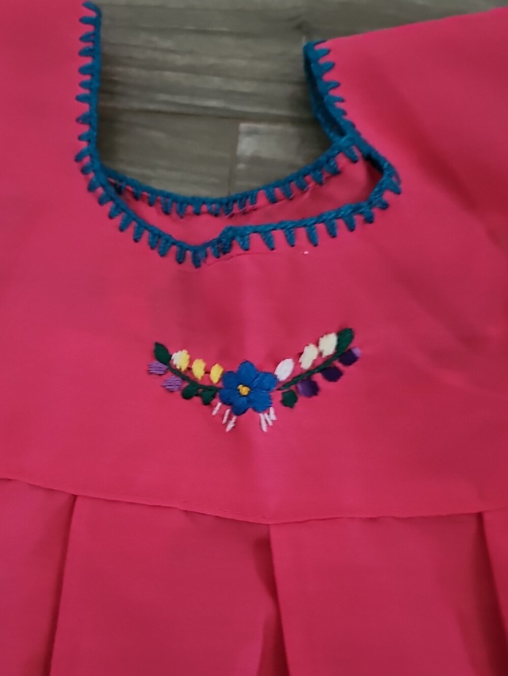 Hand-Embroidered Girl's Pink Mexican Dress - Picture 8 of 8